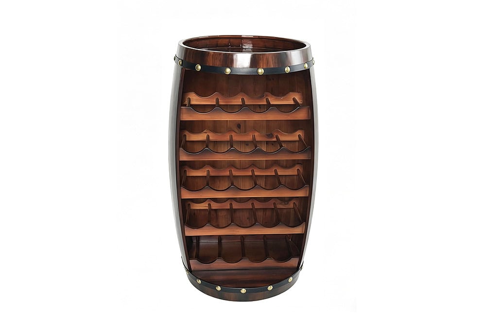 Massives Weinregal BODEGA 80cm coffee braun Pinie Fass-Bartisch für 23 Flaschen