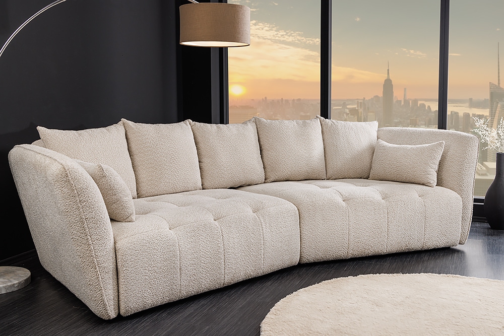 Modernes Big Sofa ROYAL 295cm champagner beige Bouclé Federkern XXL-Couch