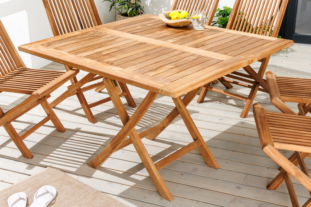 Massiver Esstisch EMPIRE TEAK 100cm natur Teakholz klappbar