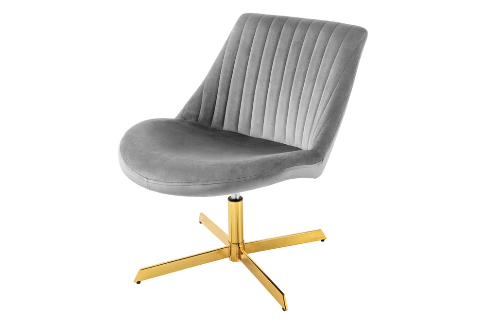Drehbarer Sessel LOUNGER grau gold Samt Modern Design