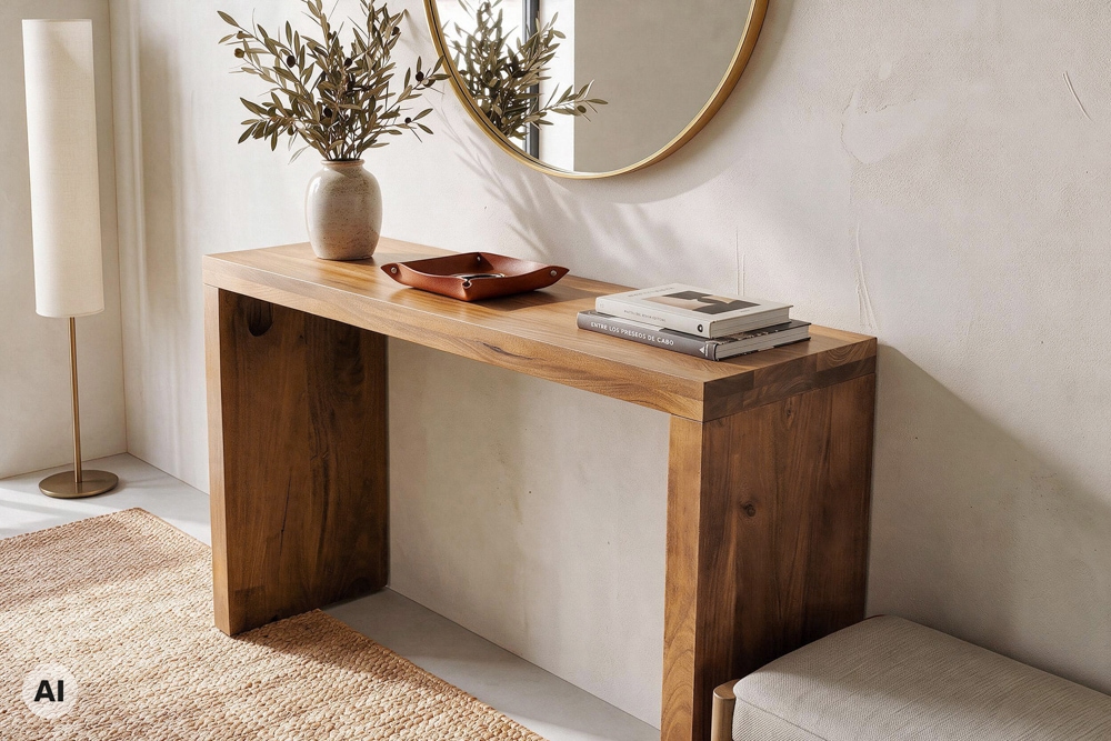 Massiver Konsolentisch MAKASSAR 100cm braun Mangoholz honey finish Schreibtisch