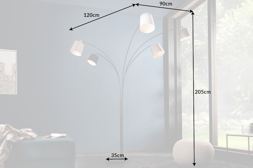 Design Bogenlampe LEVELS 205cm schwarz grau 5 Leinenschirme Stehlampe