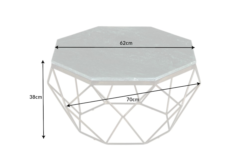 Eleganter Couchtisch DIAMOND 70cm grün messing mit Marmorplatte