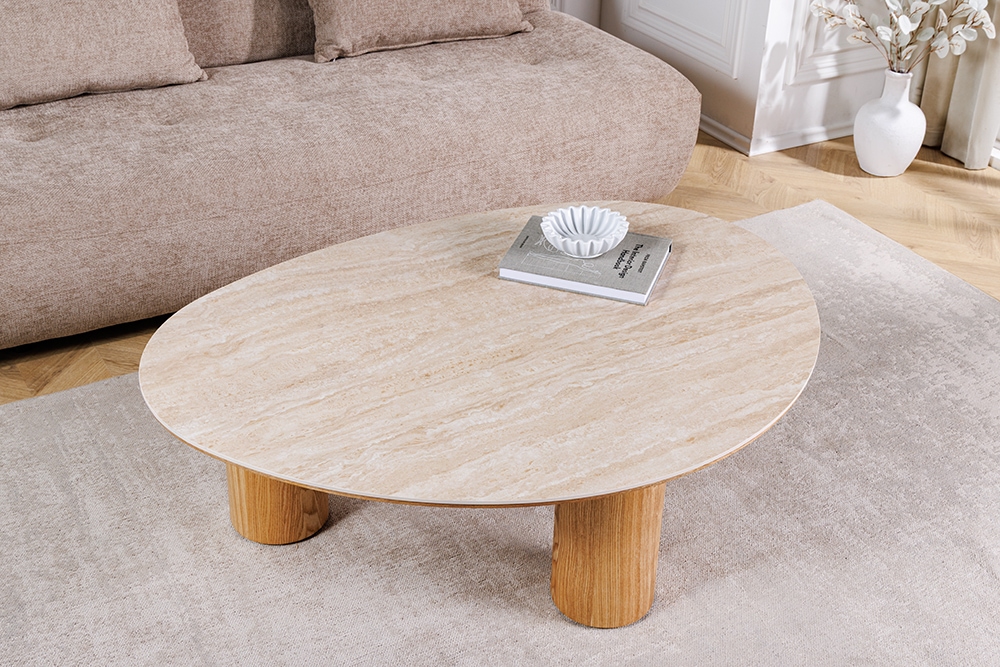 Stilvoller Couchtisch ORGANIKO 110cm natur Eiche Travertin Keramik » Jetzt kaufen