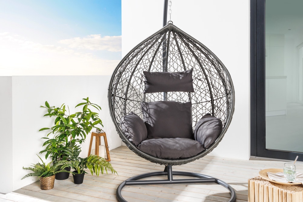 In- und Outdoor Hängesessel LOFT anthrazit grau Gartenstuhl inklusive Kissen wetterfest