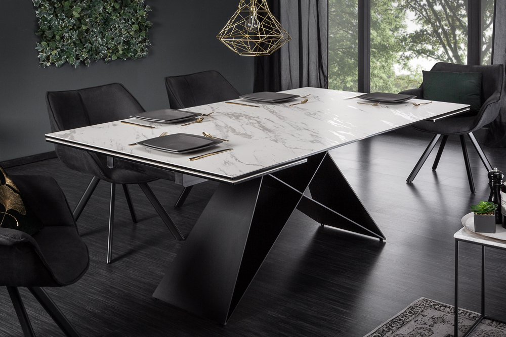 Ausziehbarer Esstisch PROMETHEUS 180-220-260cm weiß Marmor Keramik made in Italy