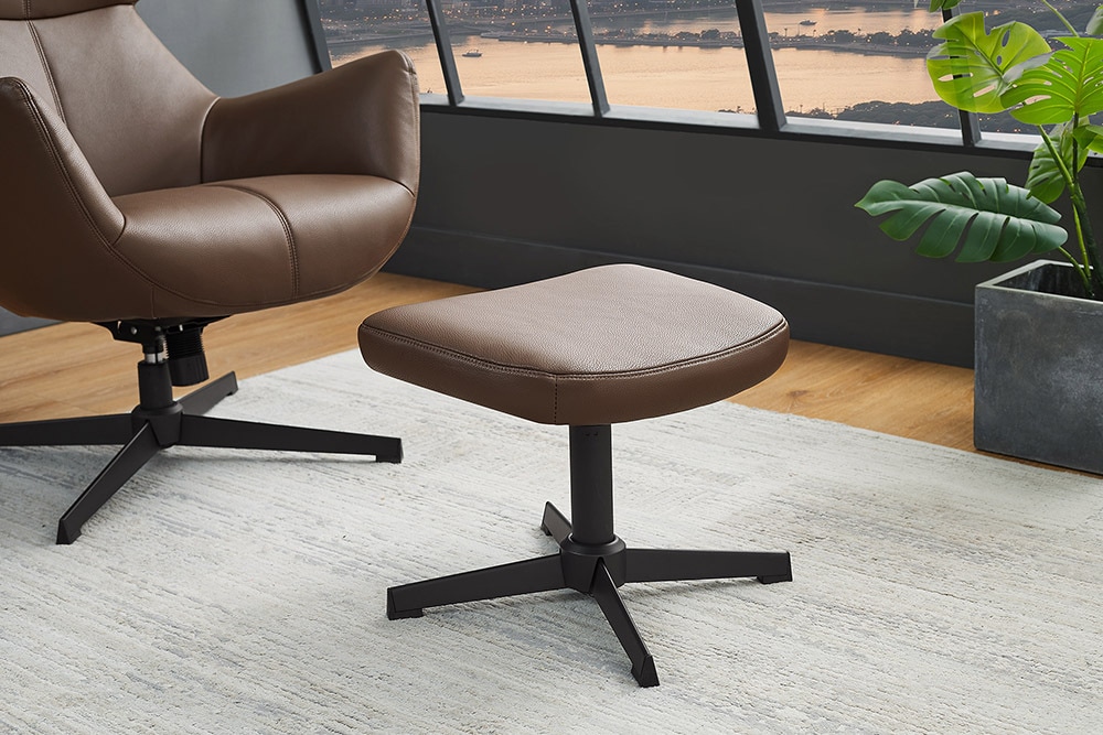 Design Hocker VOGUE 45cm brandy braun Kunstleder drehbar schwarze Metallbeine Fußhocker