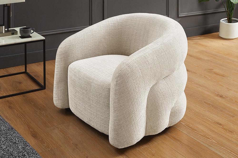 Design Sessel VOGUE 95cm beige Chenille mit Armlehnen und Nosagfederung