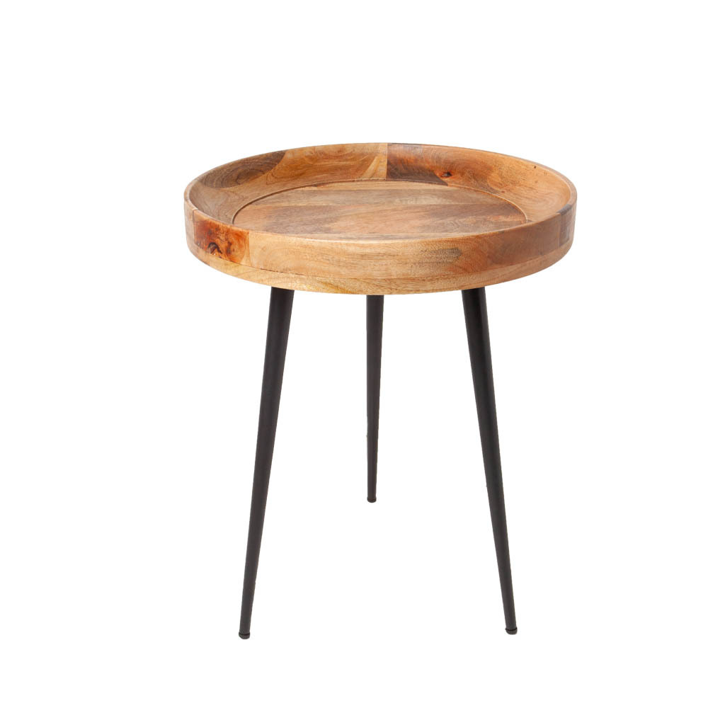 Massiver Beistelltisch PURE NATURE 45cm natur Mangoholz rund mit schwarzen Metallbeinen