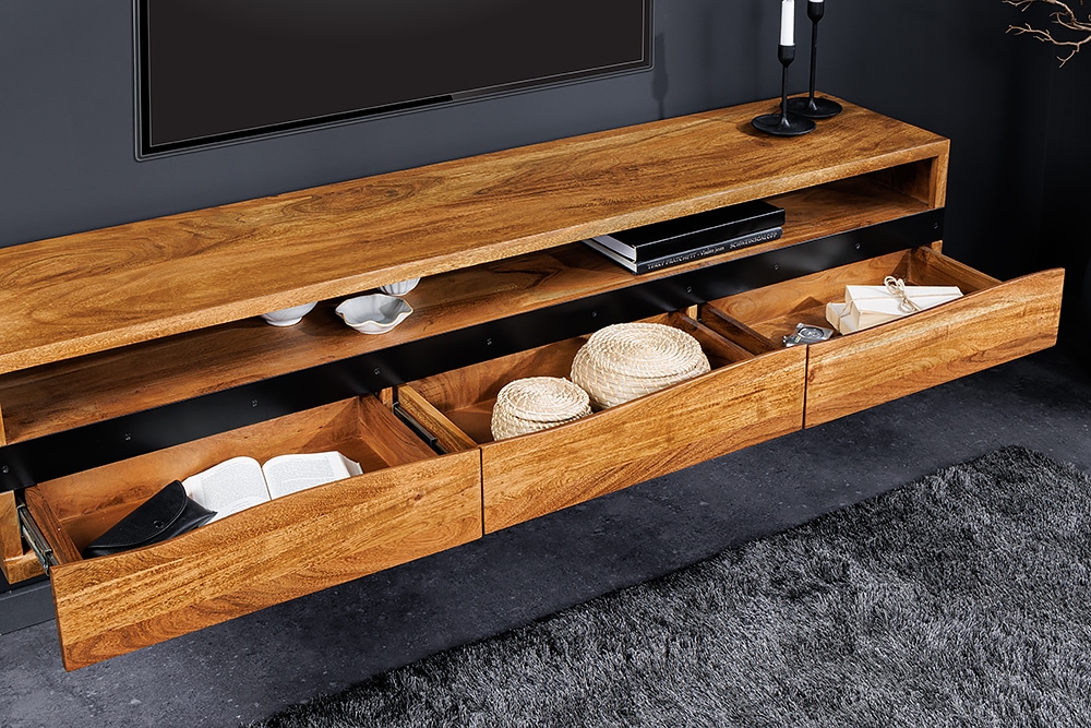 Hängendes TV-Lowboard MAMMUT 160cm braun Akazie honey finish Massivholz Baumkante