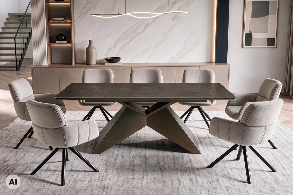 Design Esstisch DIAMOND 180-260cm rost Keramik Metallgestell bronze