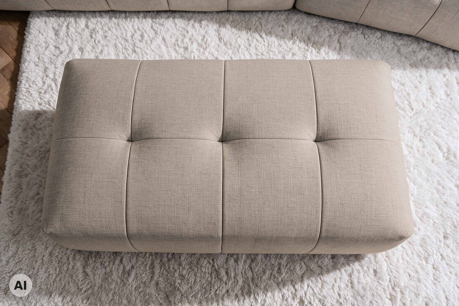 Moderner Hocker ROYAL 120cm greige Veloursstoff Federkern Sitzhocker