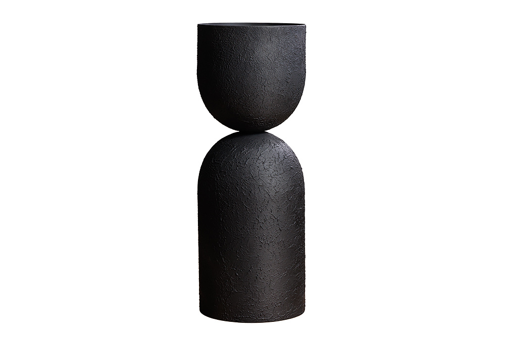 Moderne Vase SANDGLASS XL 70cm schwarz Eisen handmade beidseitig nutzbar