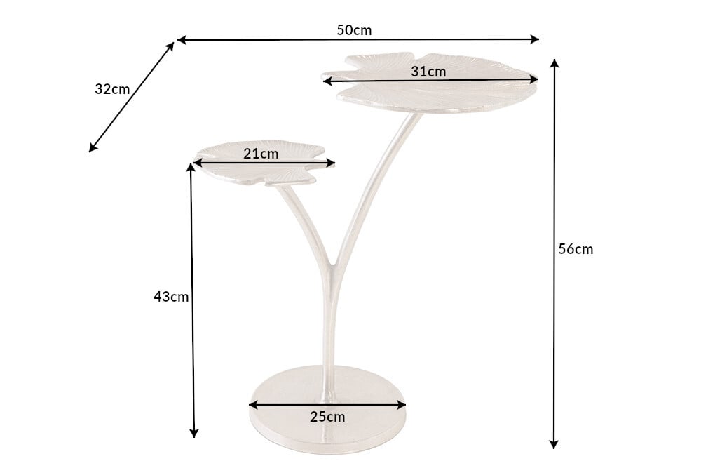 Dekorativer Beistelltisch GINKGO LEAFS 50cm silber handmade Metall