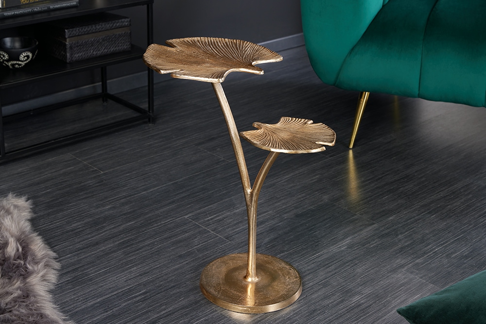 Dekorativer Beistelltisch GINKGO LEAFS 50cm gold handmade Metall