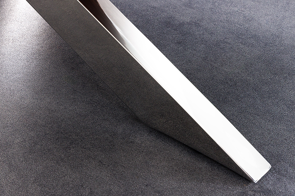 Massiver Esstisch BARRACUDA 220cm braun Teakholz silber Sterngestell Glasplatte