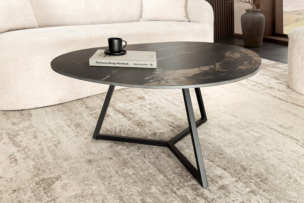 Design Couchtisch MARVELOUS 90cm schwarz gold sand Aurora Oro Keramik Metall