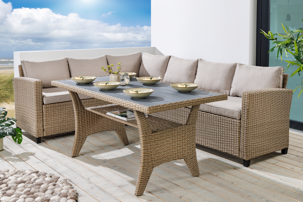 Outdoor Sitzgruppe MONACO 240cm natur Polyrattan Gartenmöbel-Set Ecklounge wetterfest