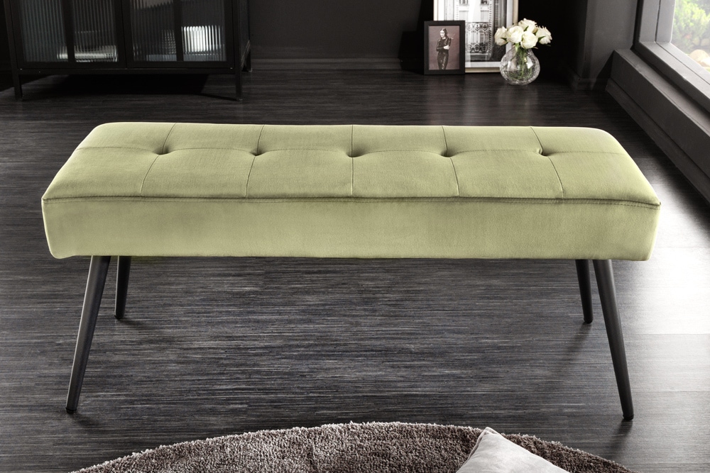 Design Sitzbank BOUTIQUE 100cm grün Samt schwarze Metallbeine