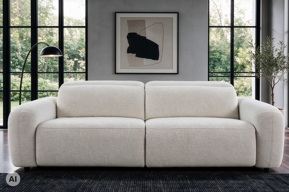 3er Sofa MILANO 220cm beige Bouclé Tweed Soft elektrisch verstellbare Fuß und Kopfstütze