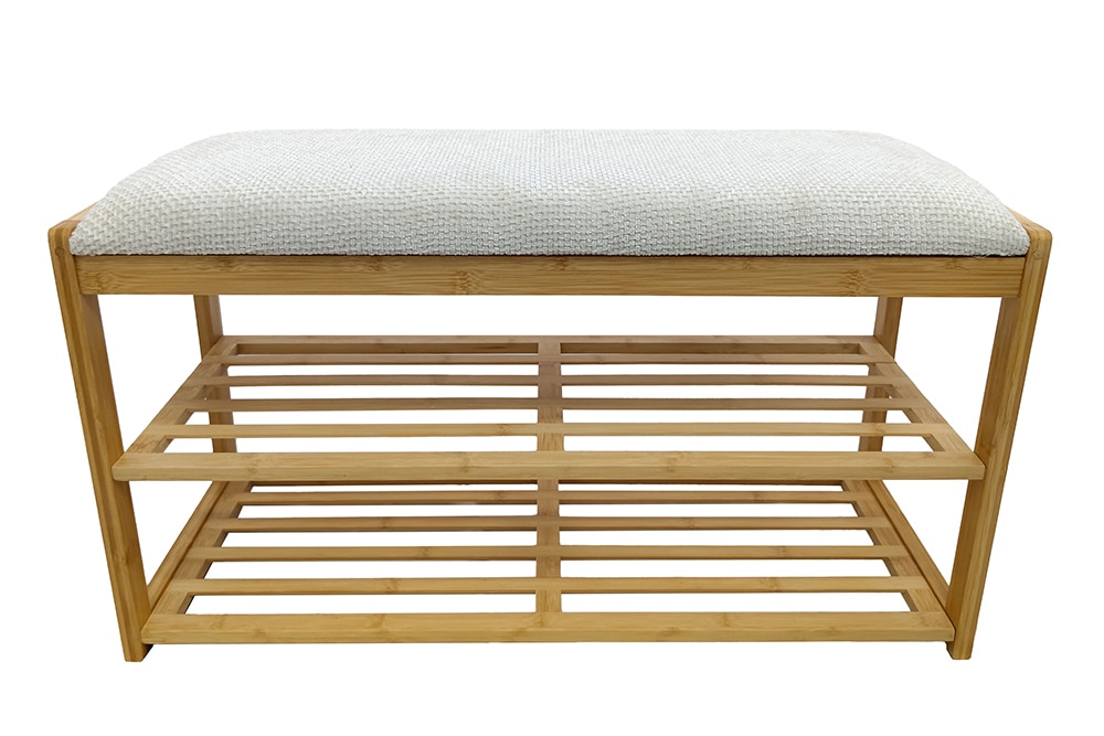 Stilvolle Schuhbank ZEN-BO 80cm natur beige Bambus Regal Sitzbank mit Stauraum