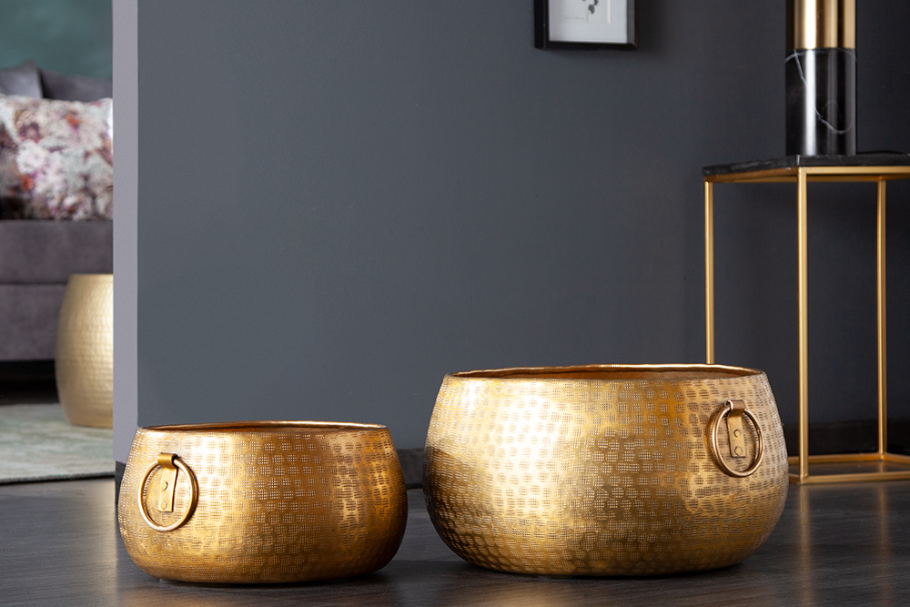Handgefertigte Schalen 2er Set ORIENT gold Blumentopf im Hammerschlagdesign