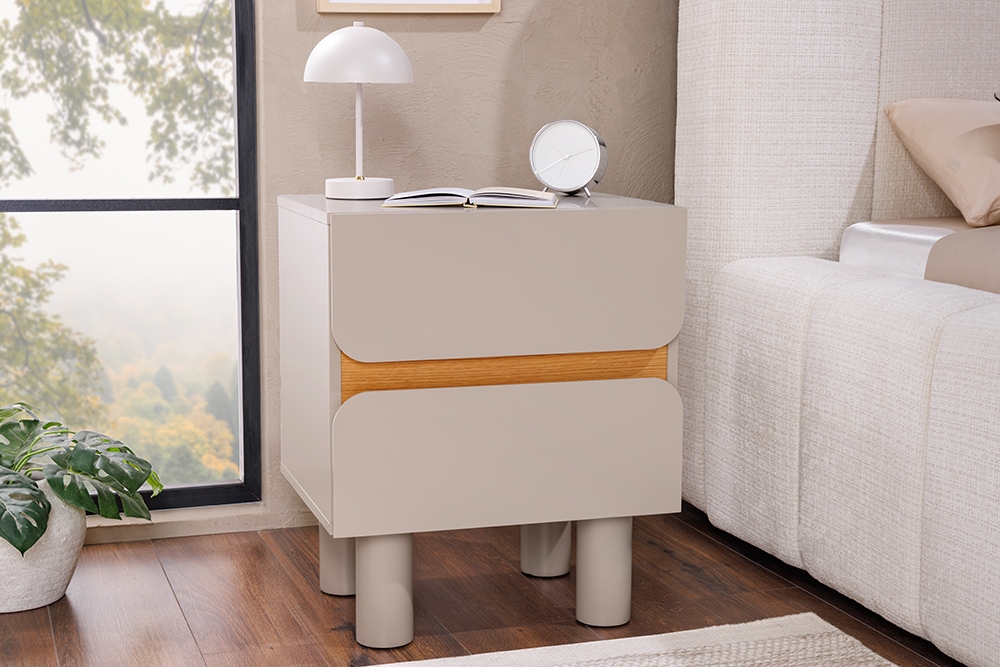 Design Nachtschrank COSMO 60cm cashmere weiß Eiche zwei Schubladen