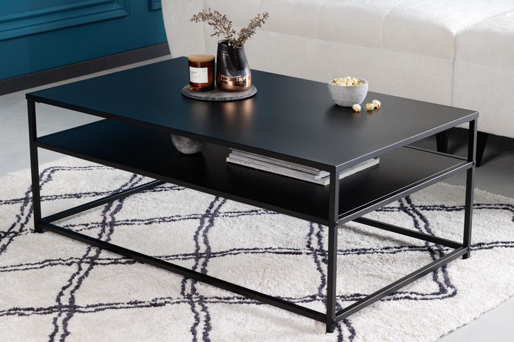 Moderner Couchtisch DURA STEEL 100cm schwarz Metall mit Ablagefach