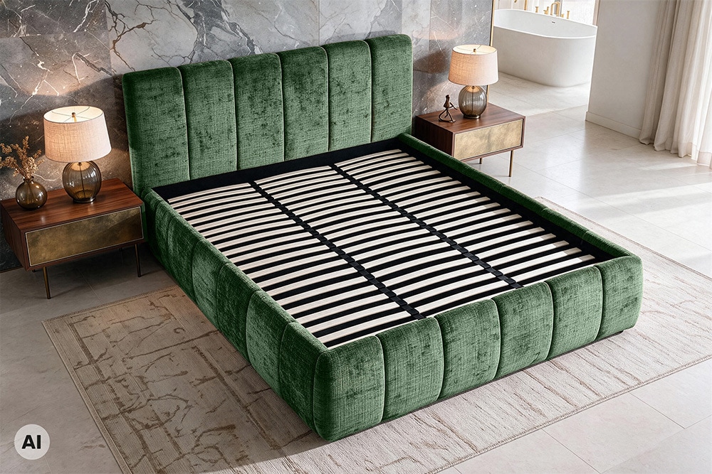 Design Boxbett ADLON 180x200cm petrol grün Chenille Cremona mit Stauraum und Lattenrost