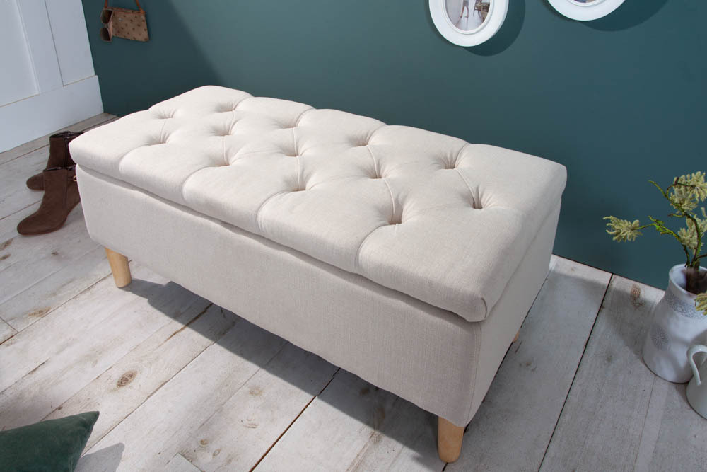 Chesterfield Truhenbank CASTLE 100cm Sitzbank beige Landhausstil mit Stauraum