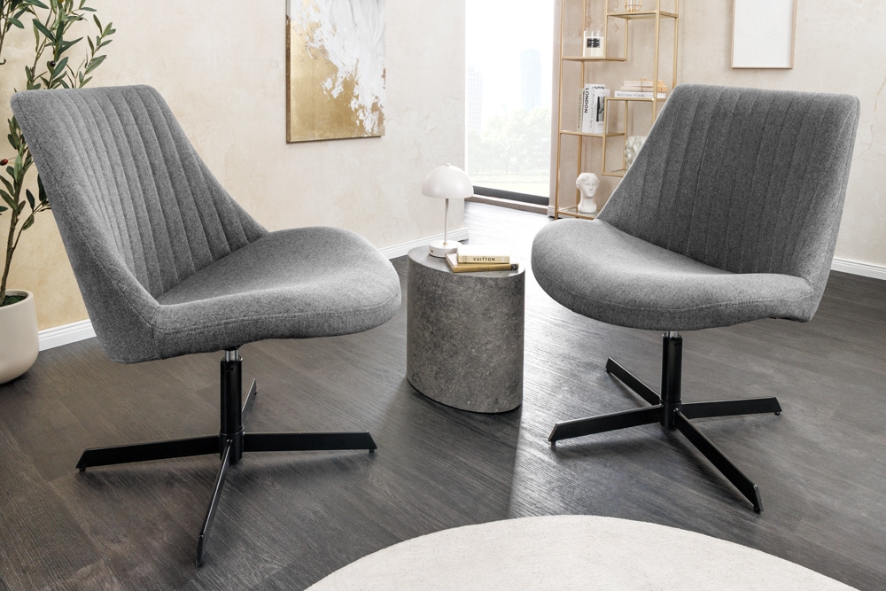 Drehbarer Sessel LOUNGER grau Strukturstoff Metallgestell schwarz