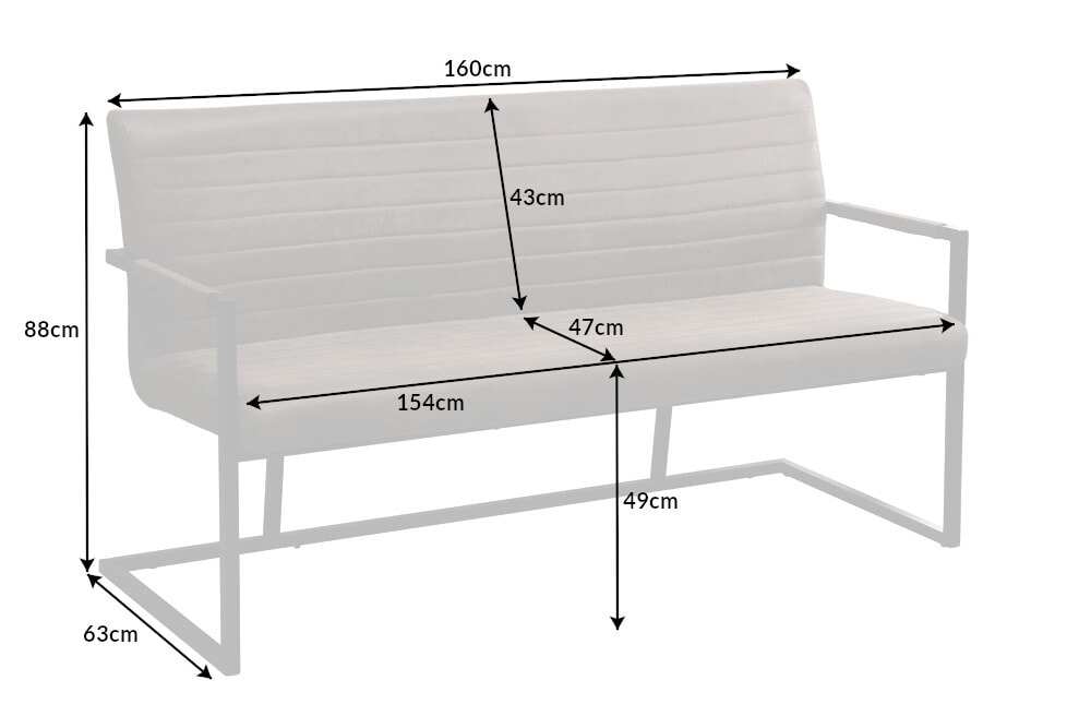 Industrial Freischwinger Bank LOFT 160cm taupe mit Armlehne