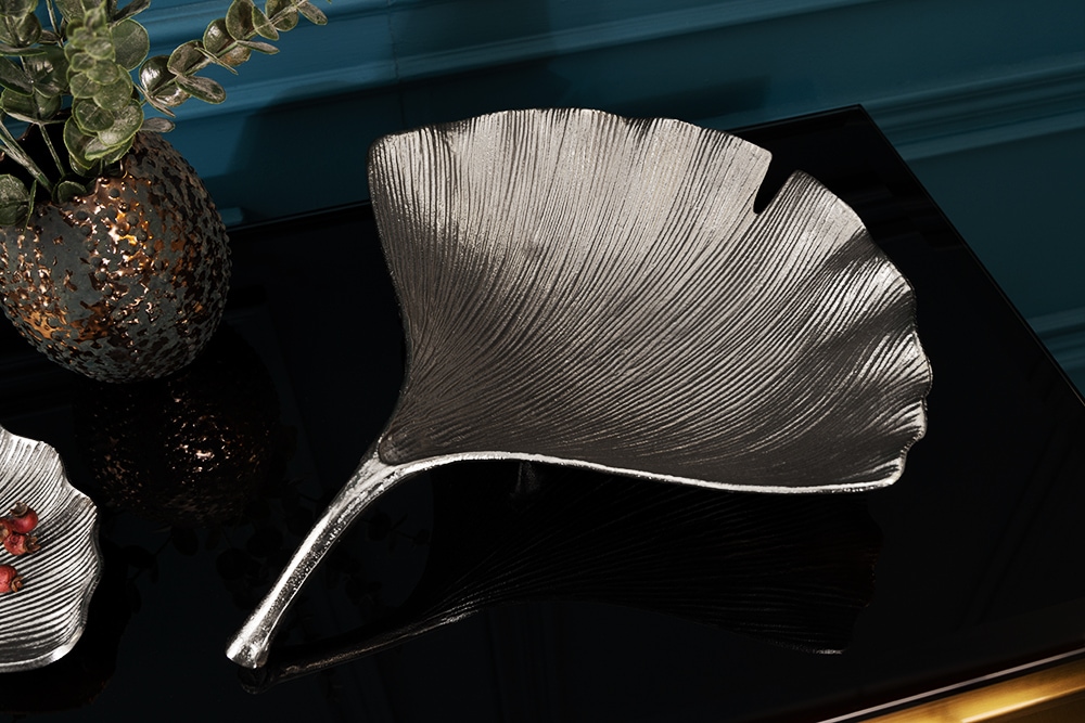 Dekorative Schale GINKGO 45cm silber handmade Metall