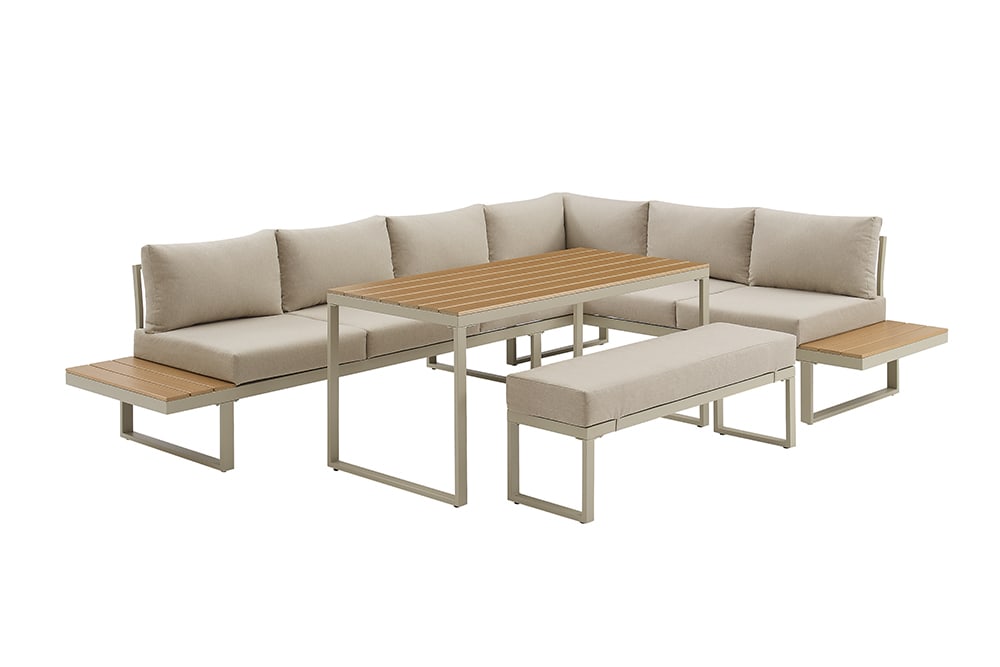 Wetterfestes Gartenmöbel Set IBIZA GRAND 280cm greige Aluminium inkl. Sitzpolster
