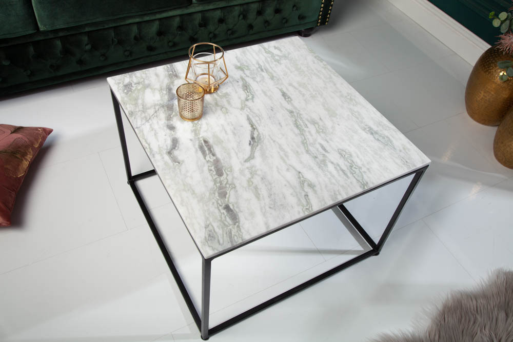 Eleganter Couchtisch ELEMENTS 50cm weiß mit polierter Marmor-Platte