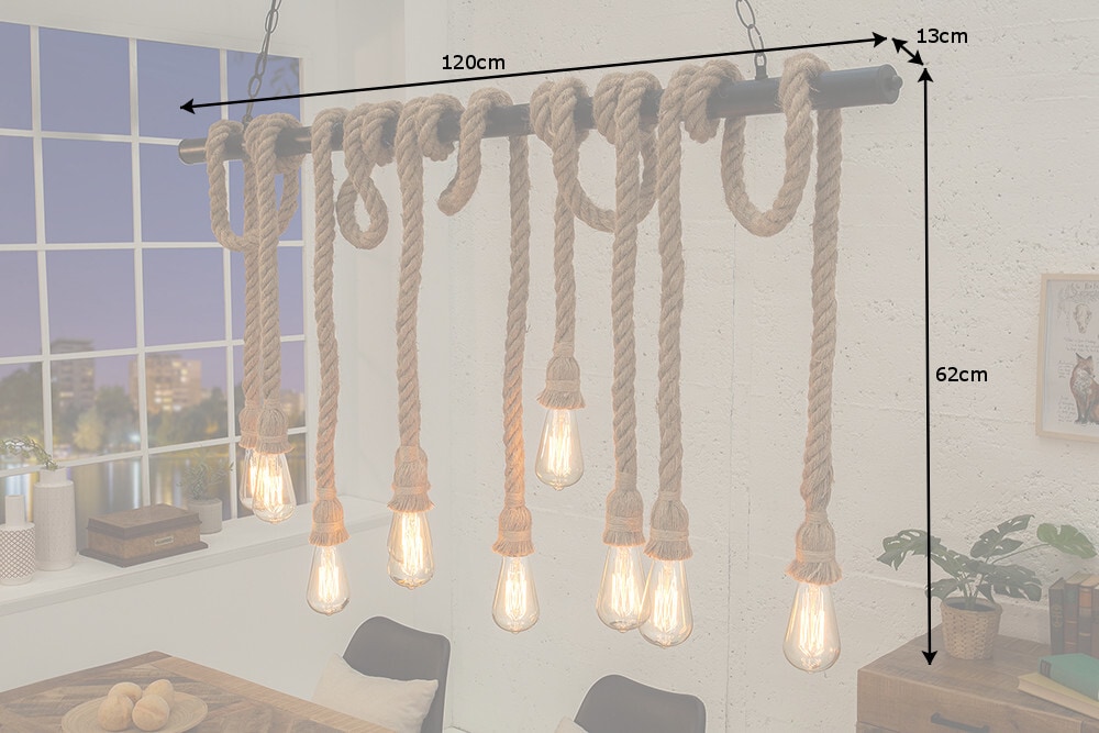 Maritime Hängeleuchte SEVEN SEAS II 120cm Seil Lampe mit 10 Leuchten